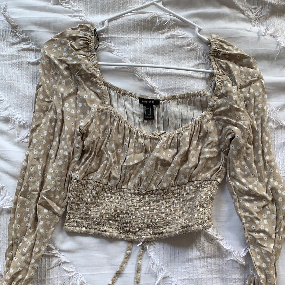 cropped long sleeve floral shirt